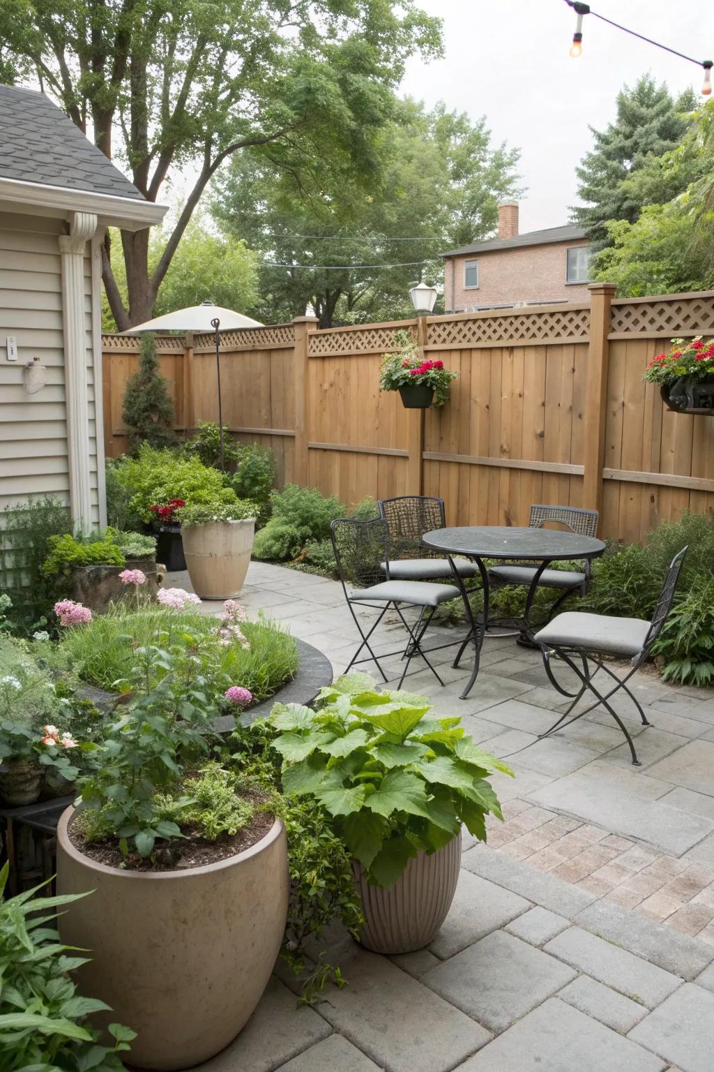Planters filled with greenery add vibrancy to your patio.