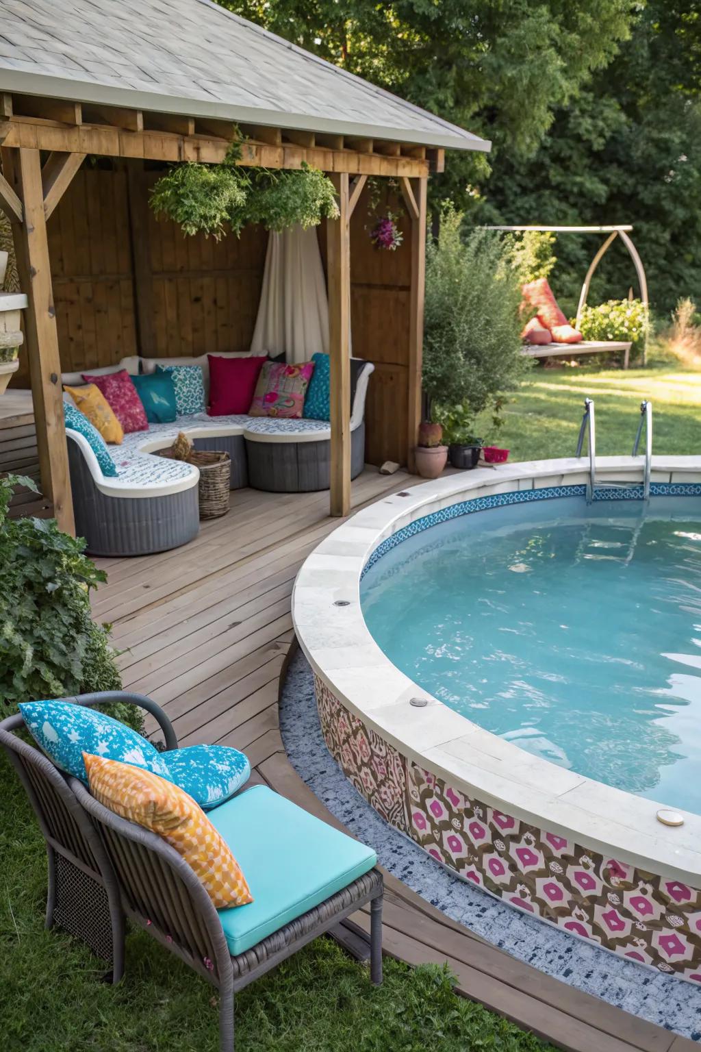 A seating nook offers a perfect spot for relaxation and conversation.