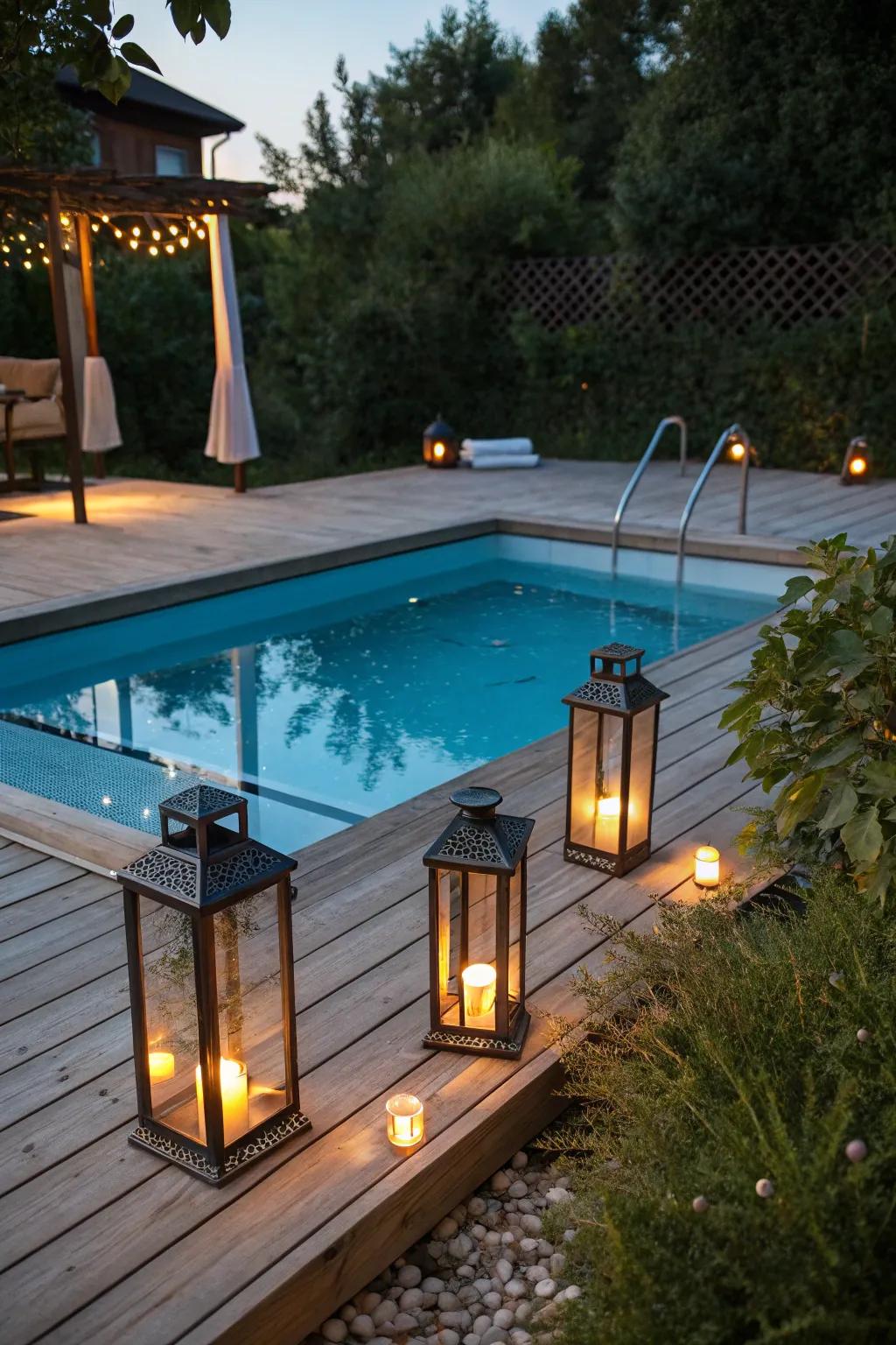 Lanterns bring a timeless and romantic charm to your pool area.