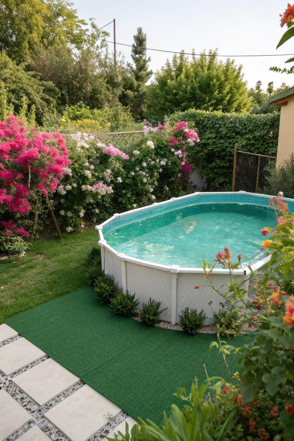 Turf underlay adds a pop of green and comfort beneath your pool.