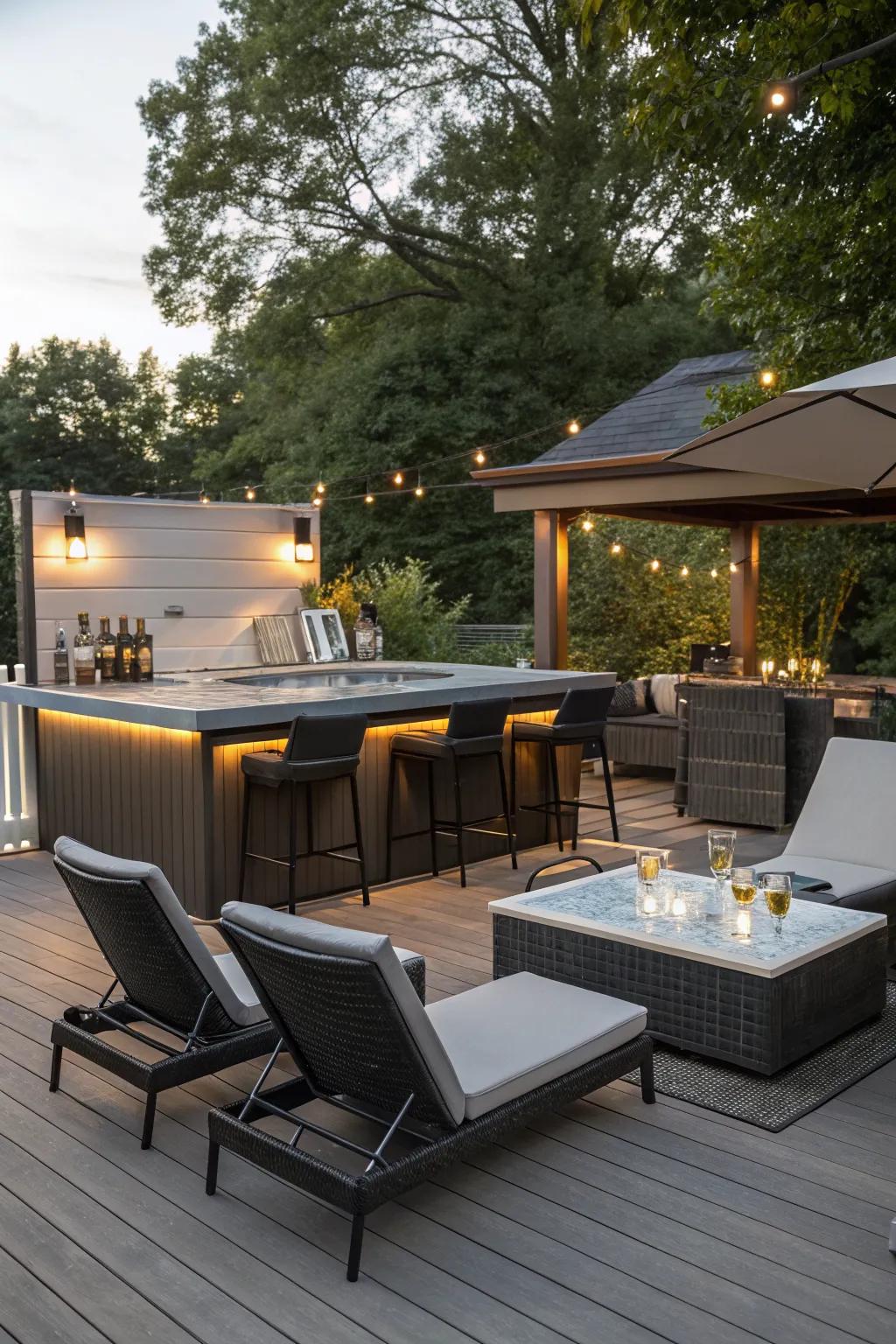 A bar area by your swim spa turns your backyard into an entertainment hub.