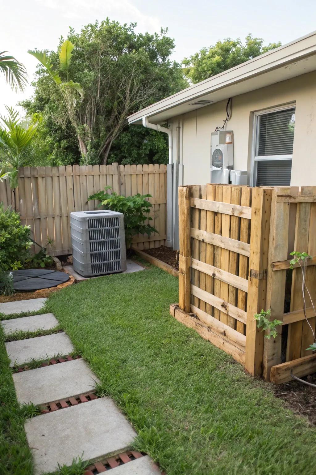 Repurposed pallets offer rustic charm and budget-friendly concealment.