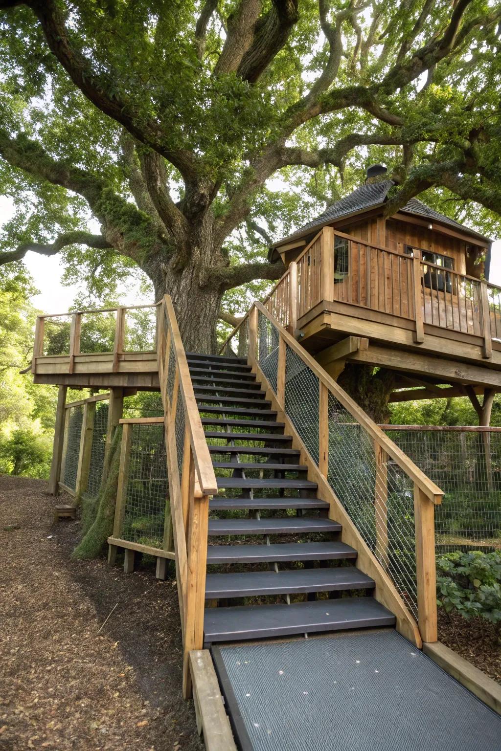 Thoughtfully designed accessibility features in a treehouse.