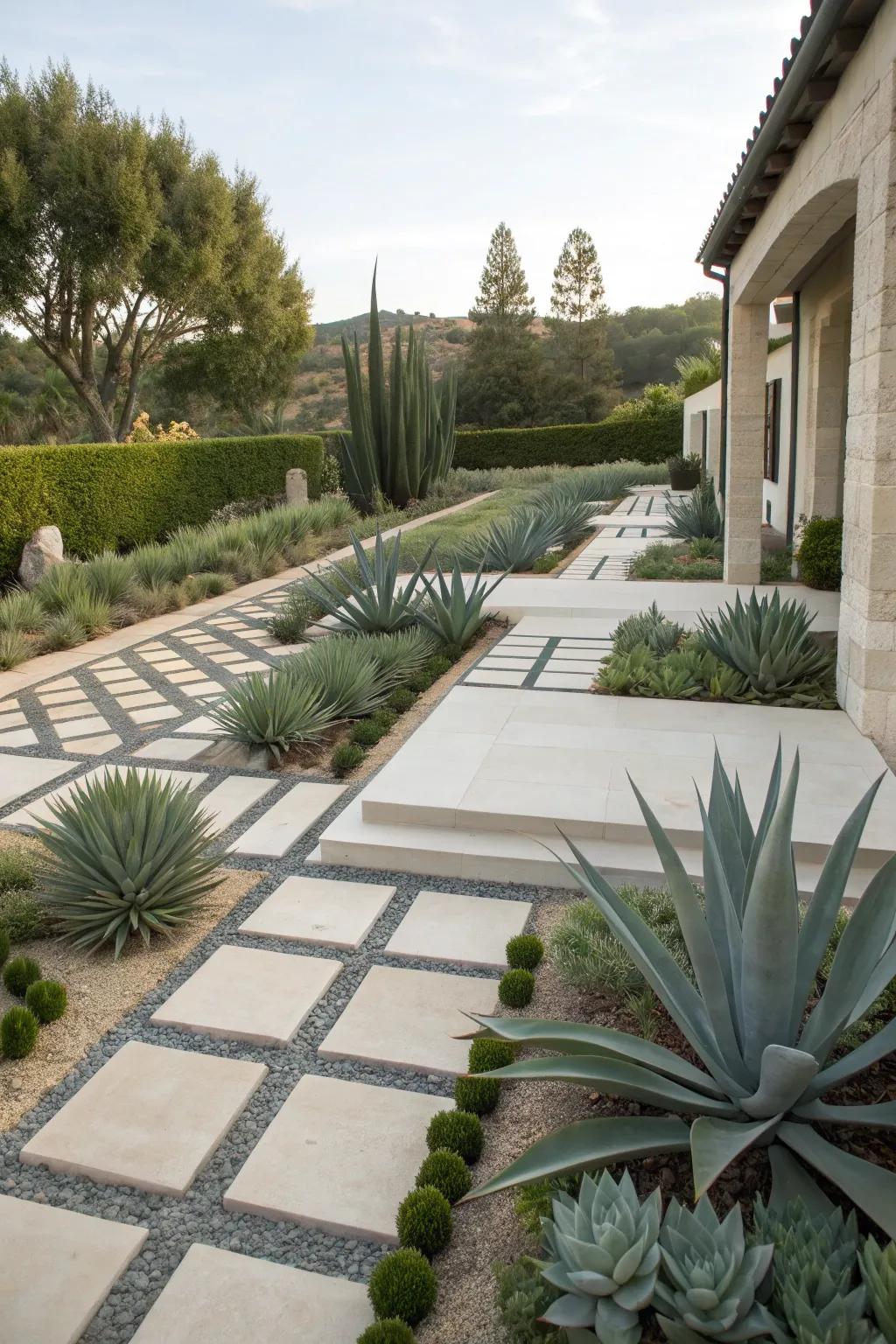 Minimalist garden design highlighting agave architecture.