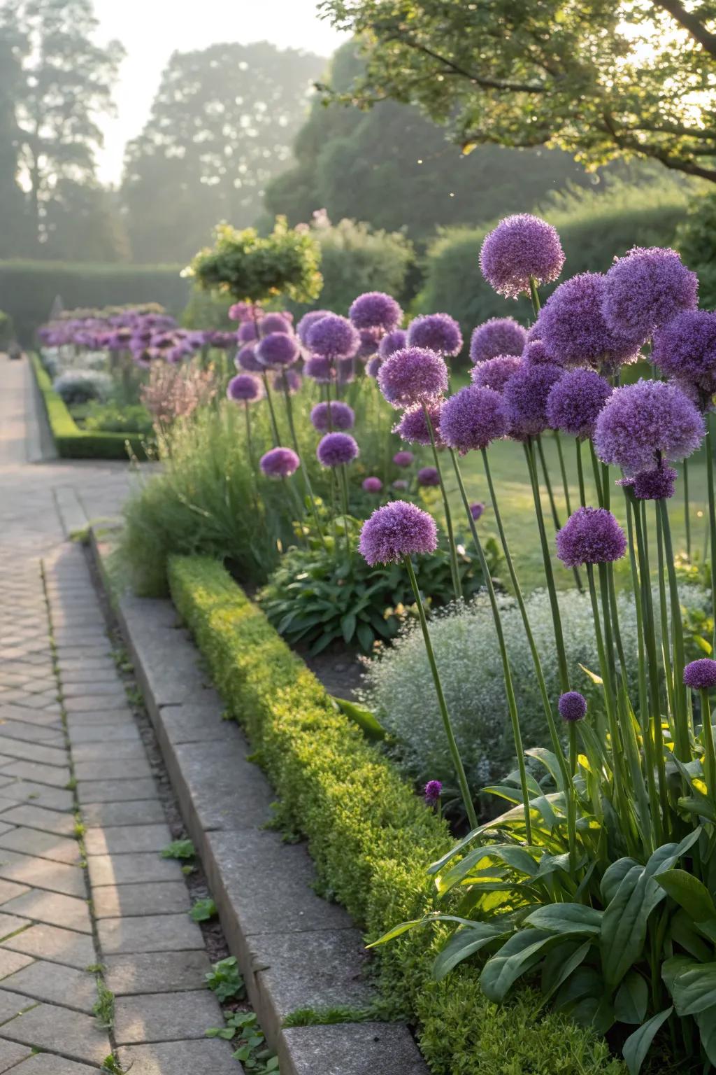 Alliums providing beautiful edging for garden spaces