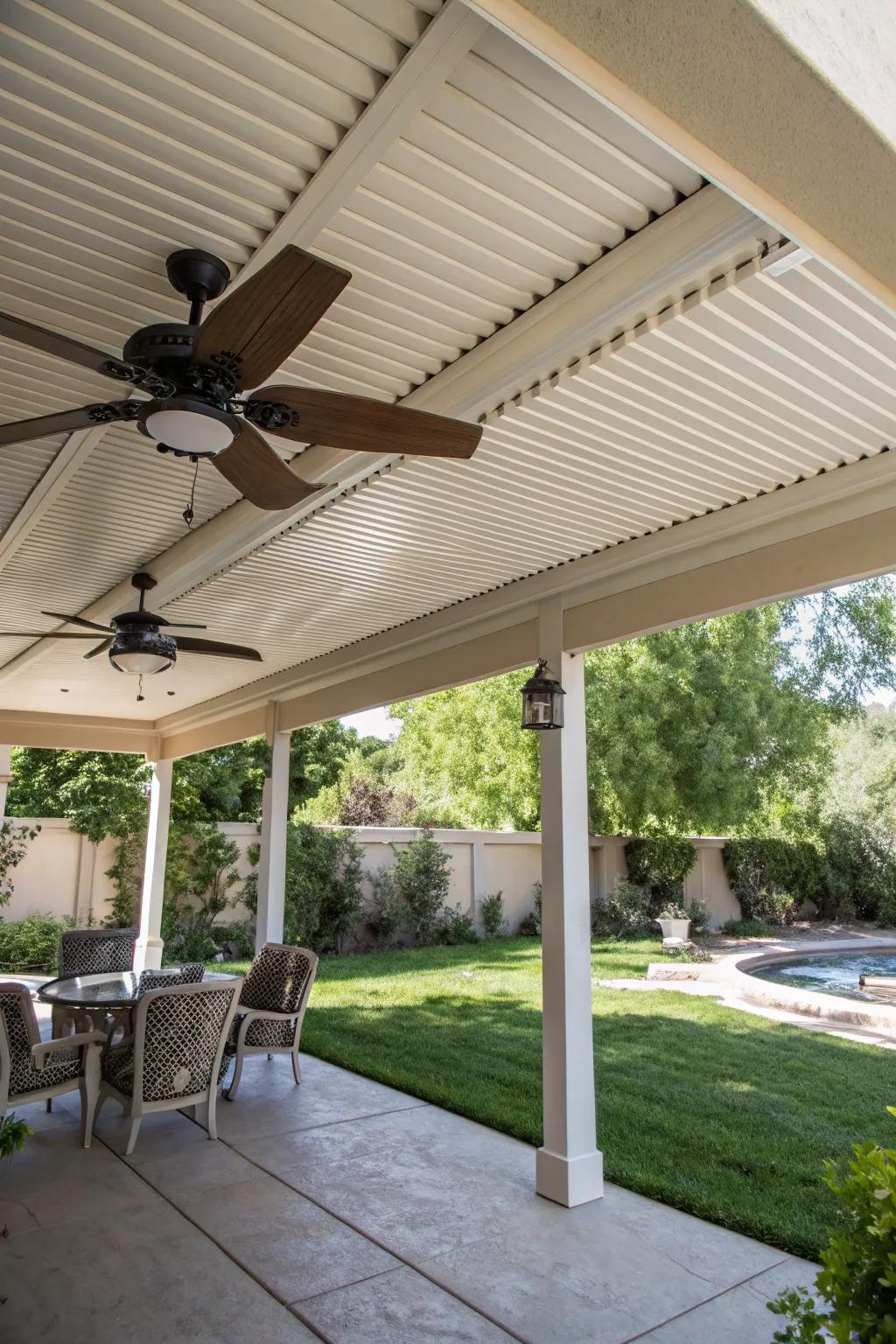 Stay cool and comfortable with ceiling fans in your patio cover.