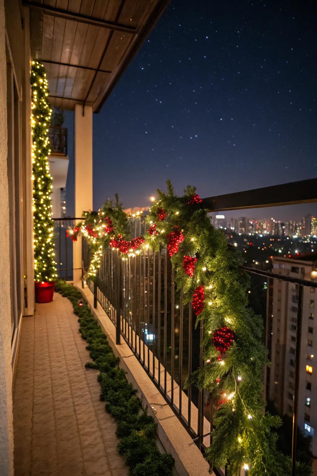 Garland with embedded lights adds texture and a natural touch to your balcony.