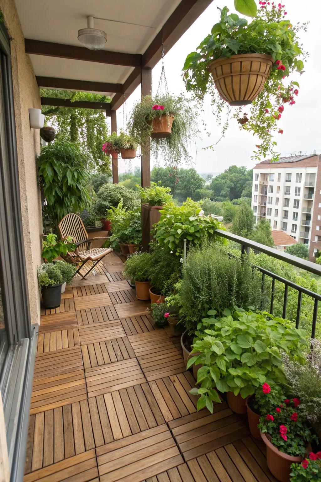 Add warmth to your balcony with wooden decking.