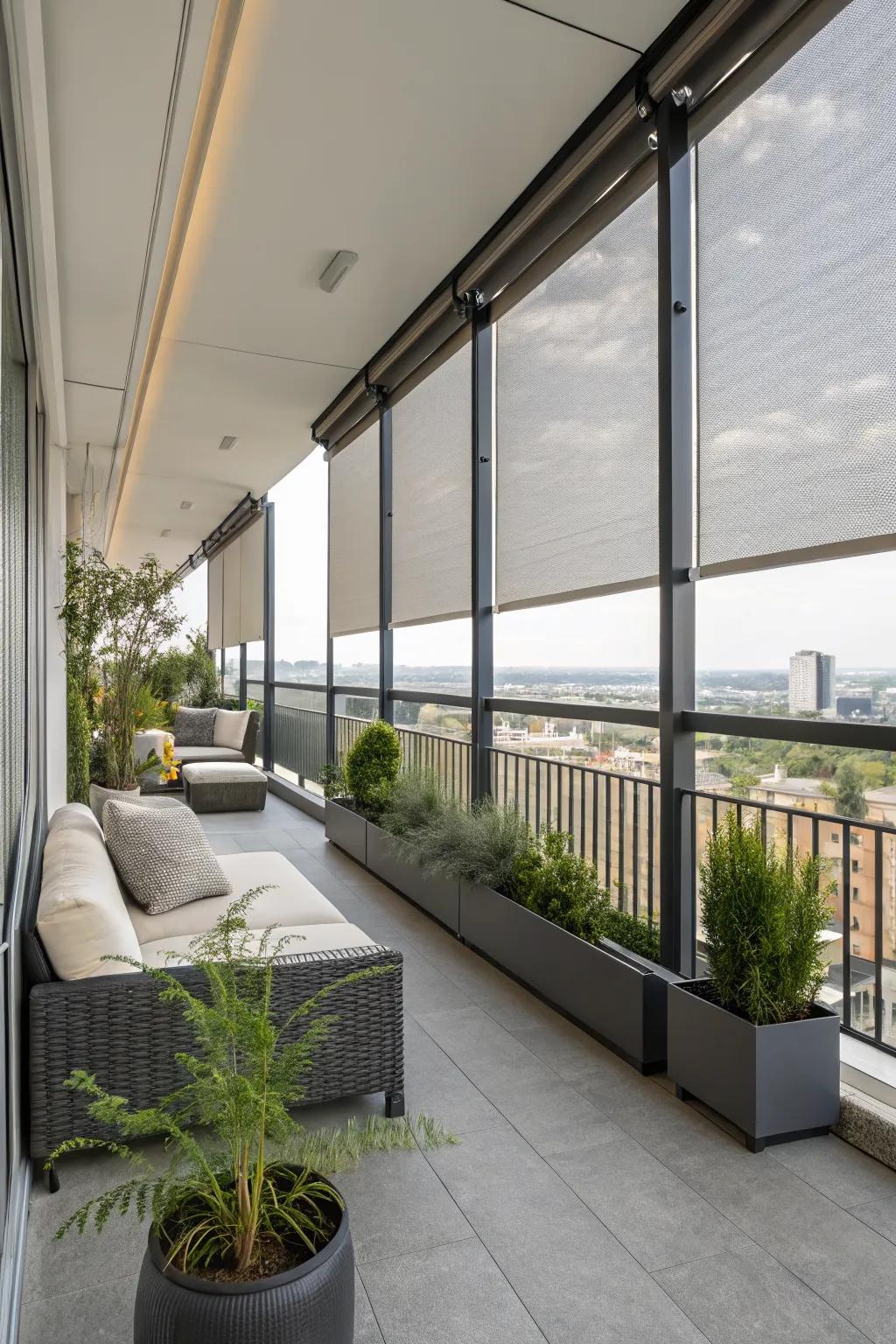 Privacy screens provide both shade and seclusion on your balcony.