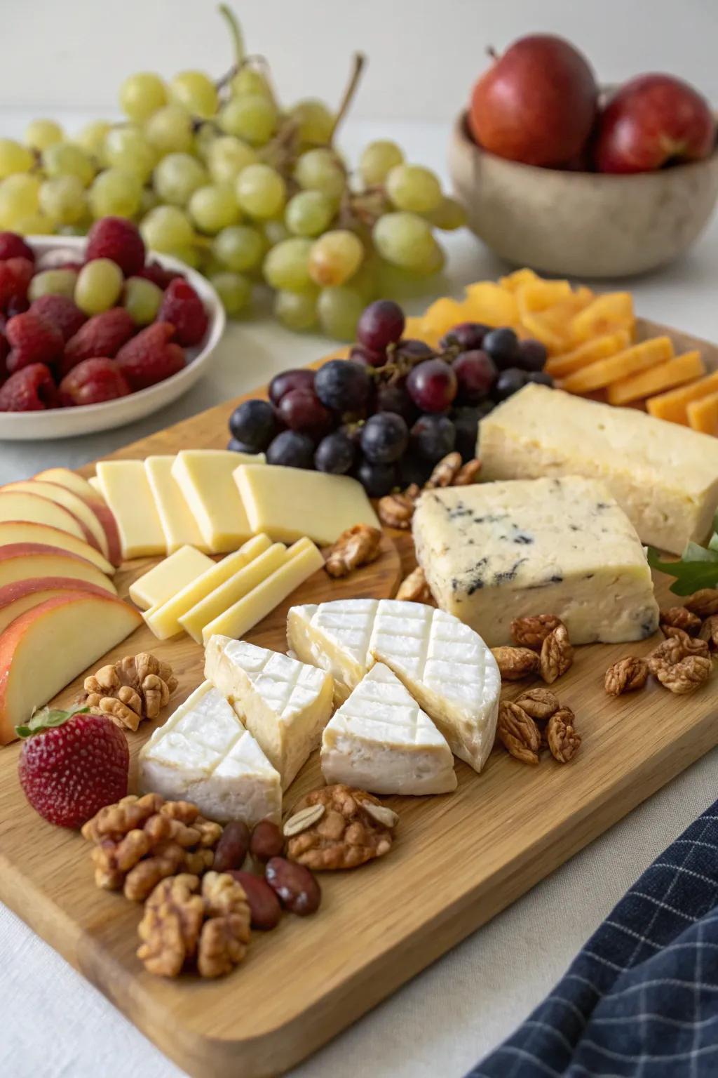 A delectable cheese board ready to be enjoyed.