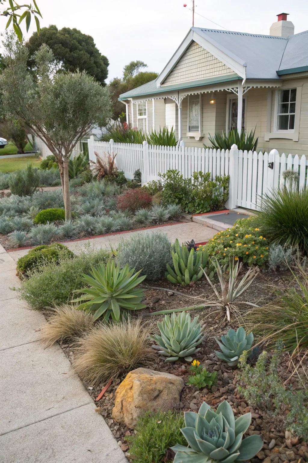 A low-maintenance garden with hardy plants that thrive with minimal care.