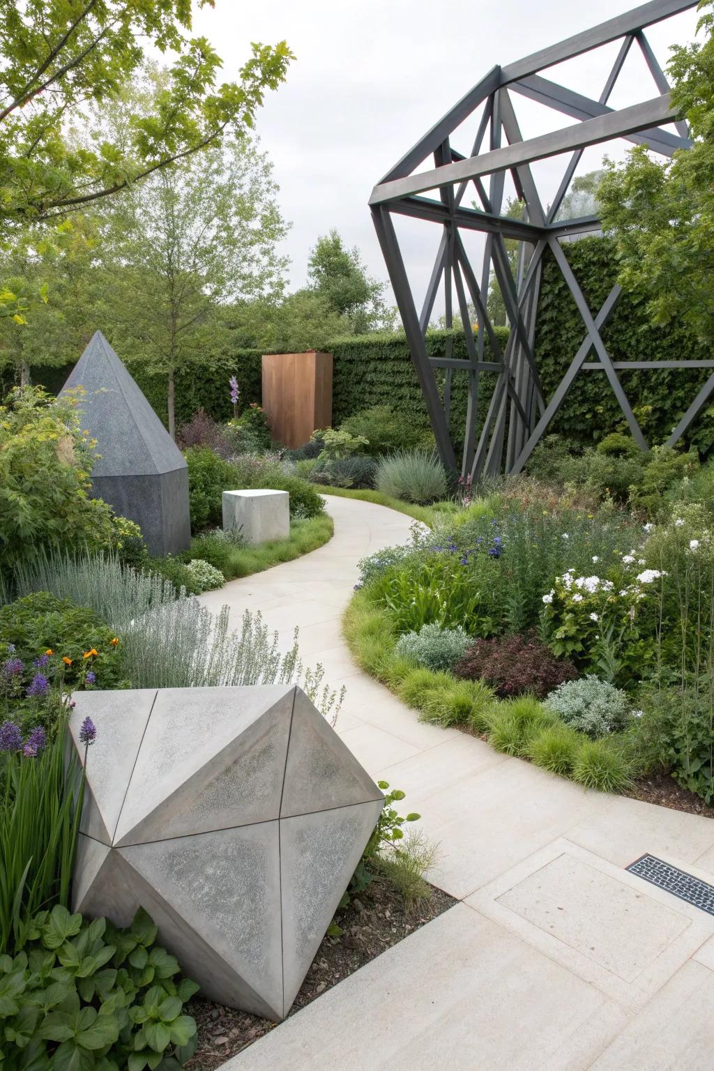 Modern design elements adding a contemporary flair to the garden.