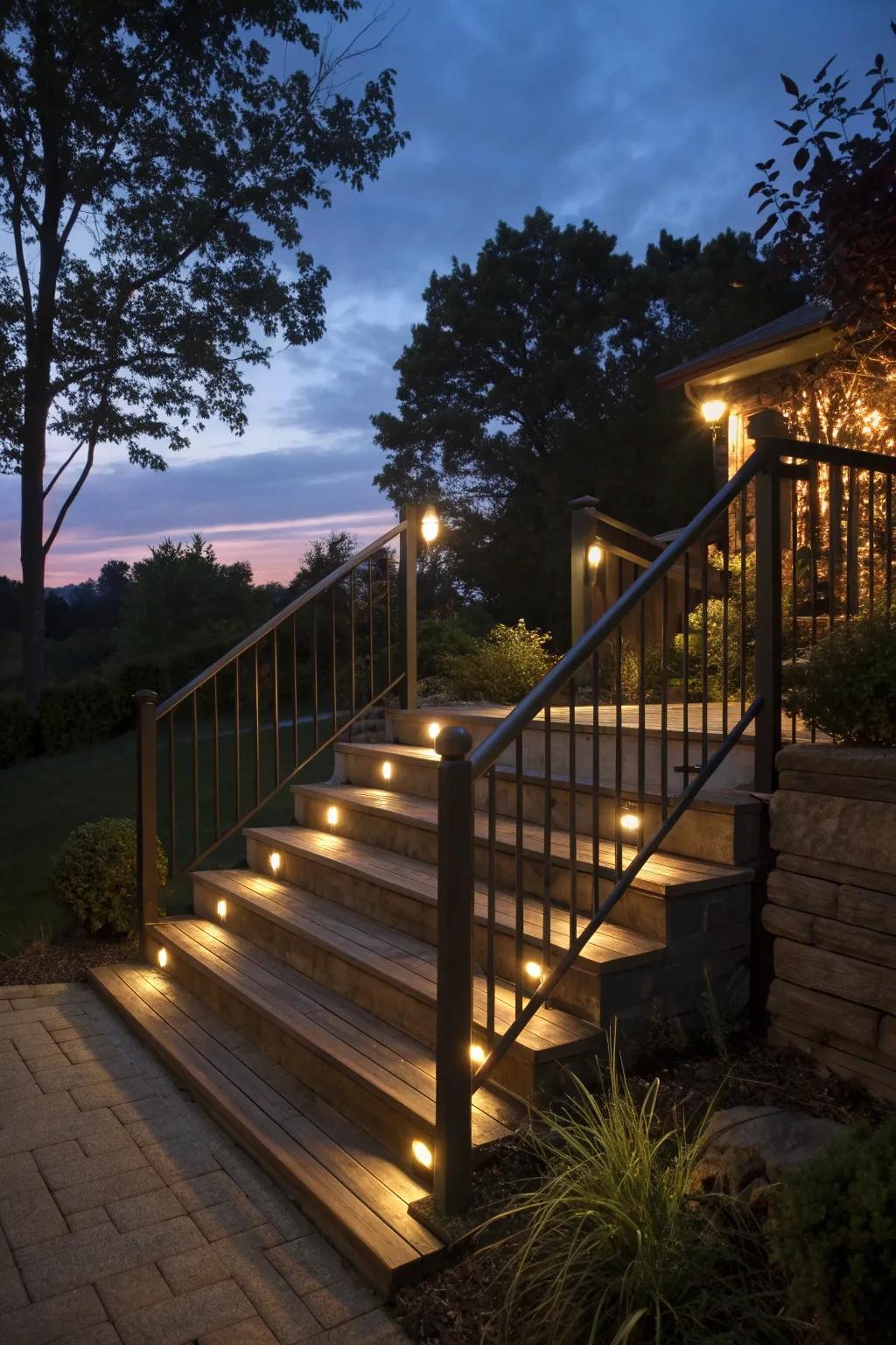 Integrated lighting enhances safety and ambiance.