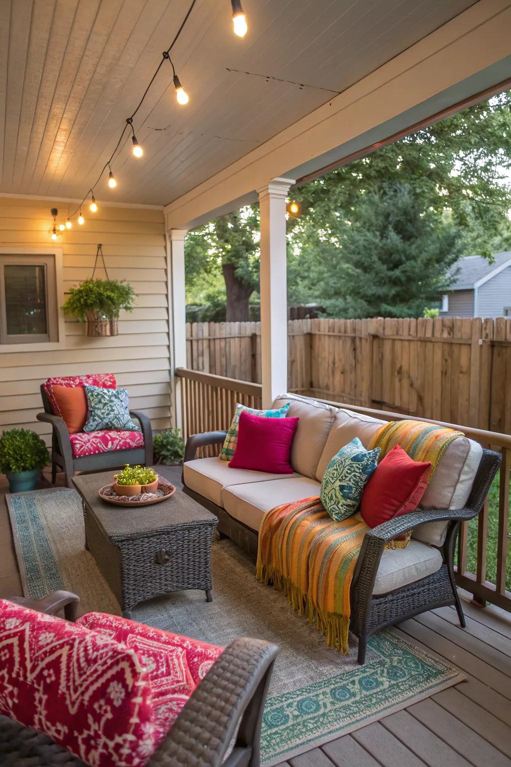 Cozy seating arrangements make your porch a welcoming retreat.