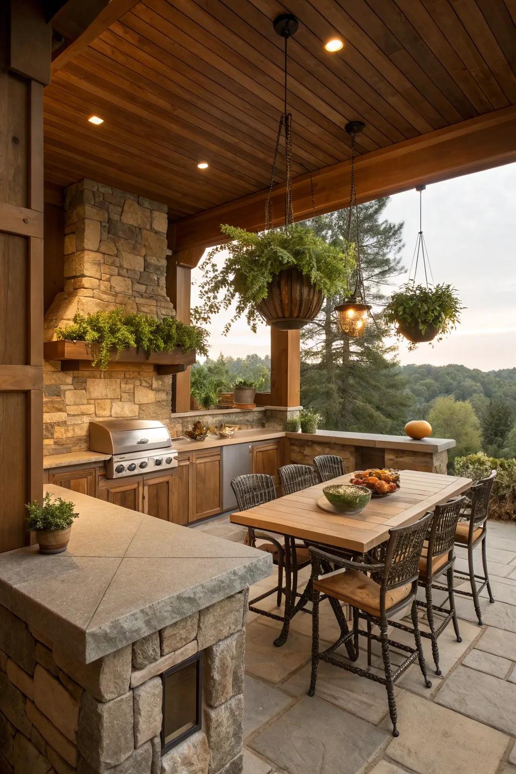 Embrace natural beauty with stone and wood elements in your kitchen.