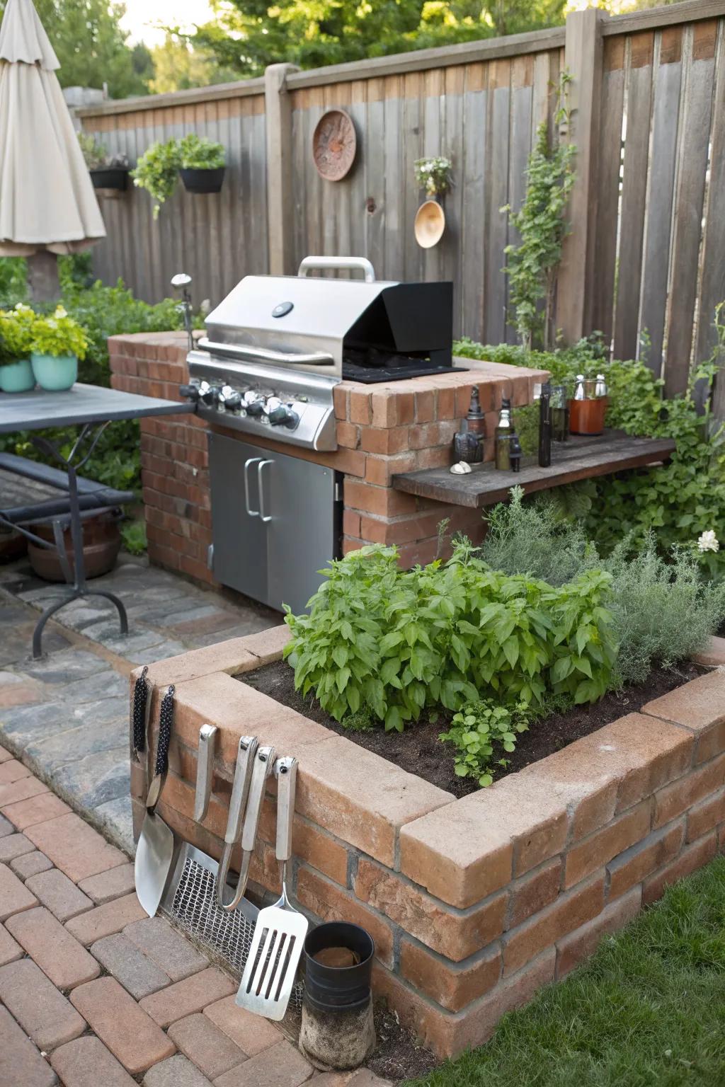 A brick platform adds flair to any grill area.