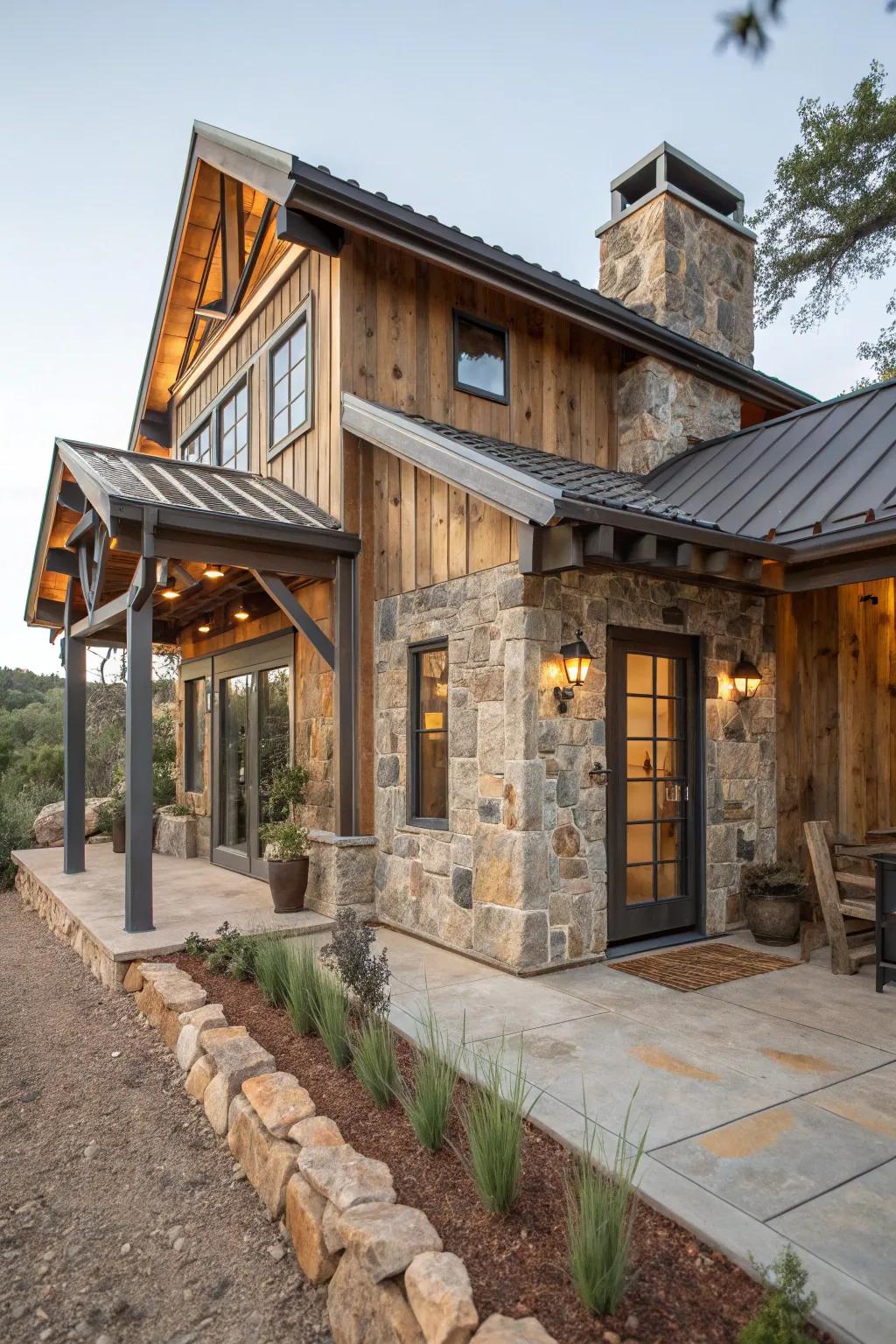 A mixed material casita that captivates with its eclectic charm.