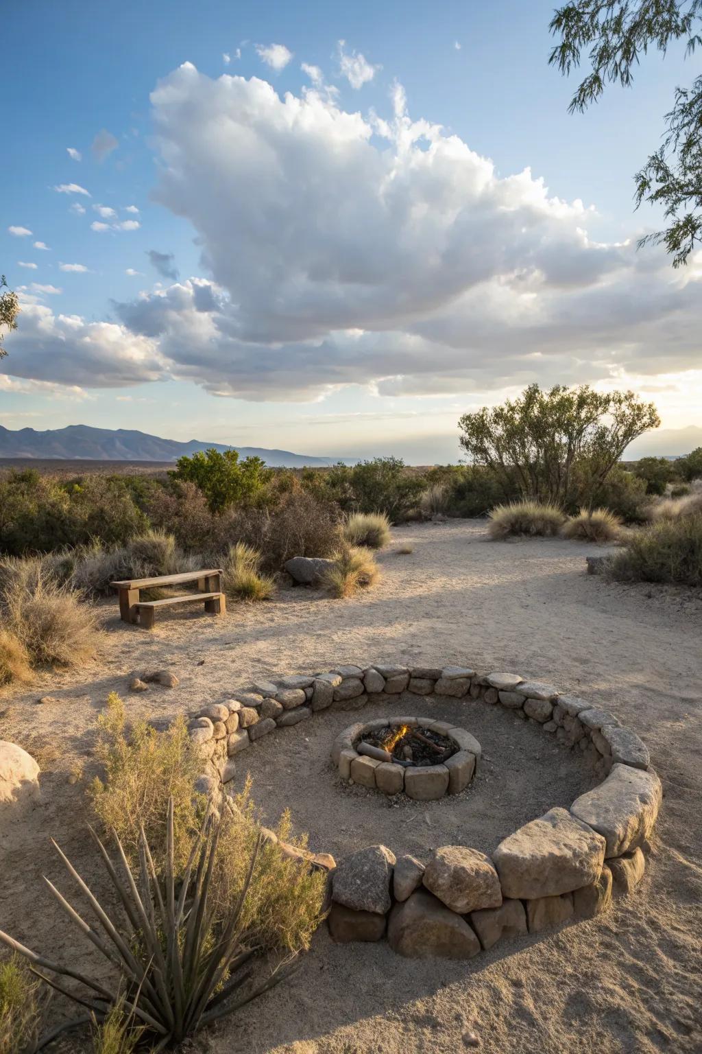 A fire pit adds warmth and charm to any backyard.