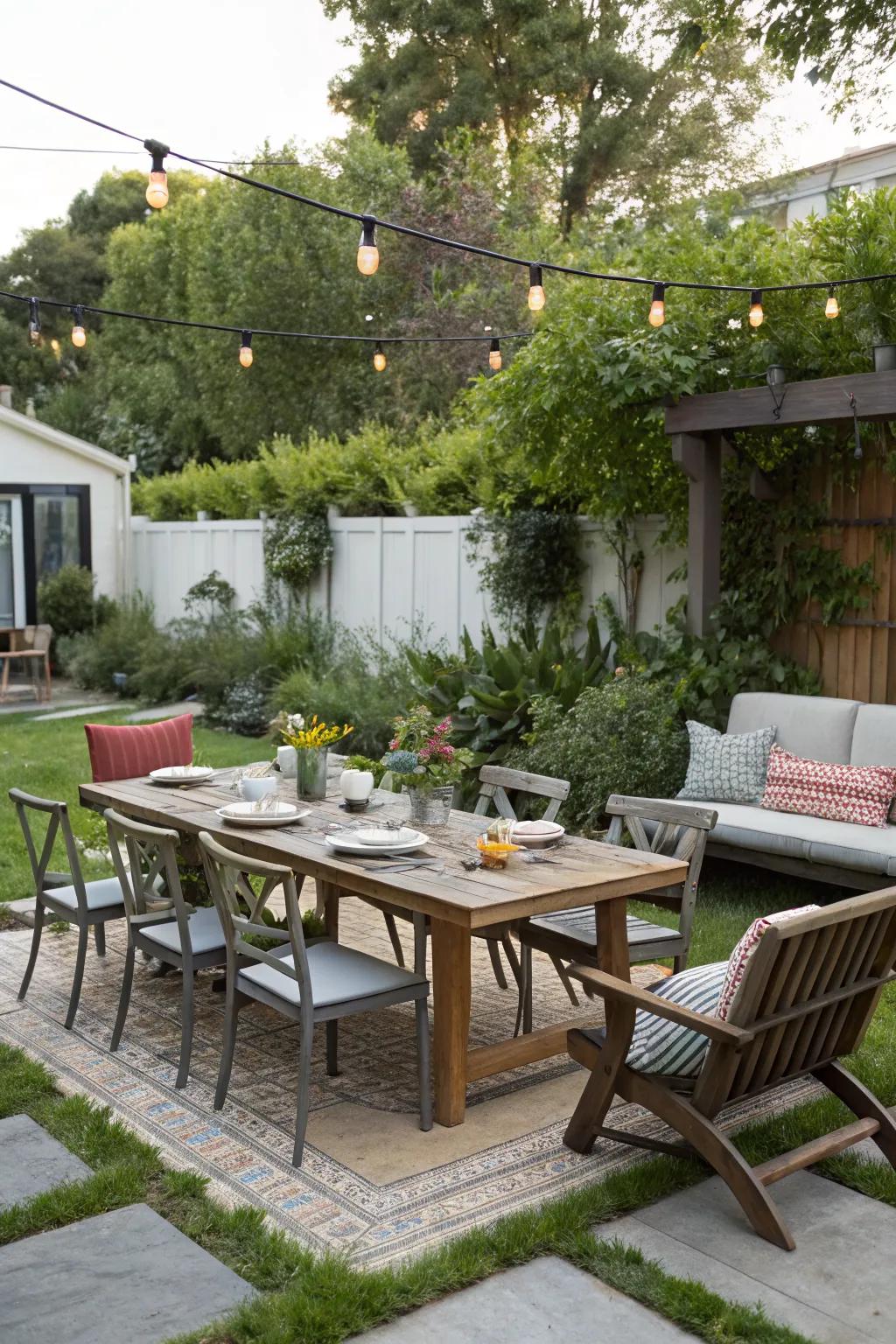 Mix and match seating for a dynamic and flexible dining setup.