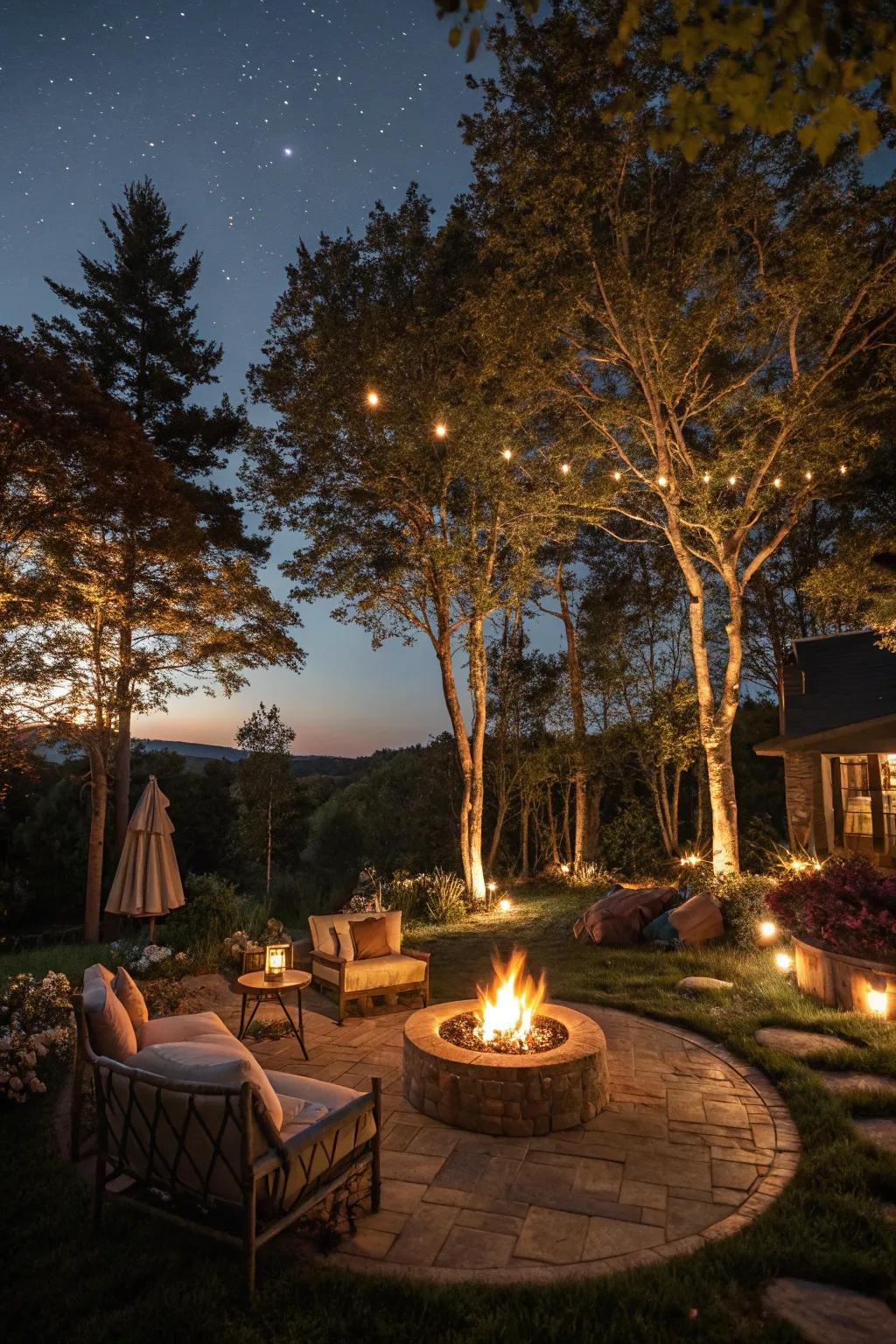 Tree lighting enhances the natural beauty of your backyard.