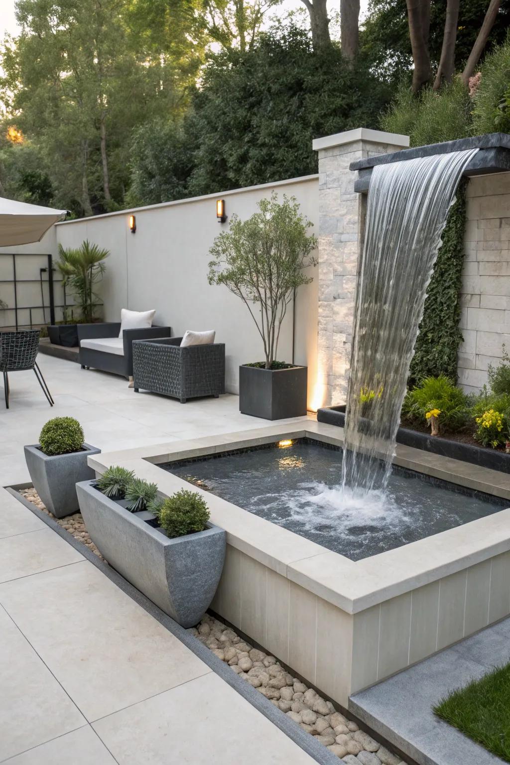 Modern waterfalls bring sleek elegance to your outdoor space.