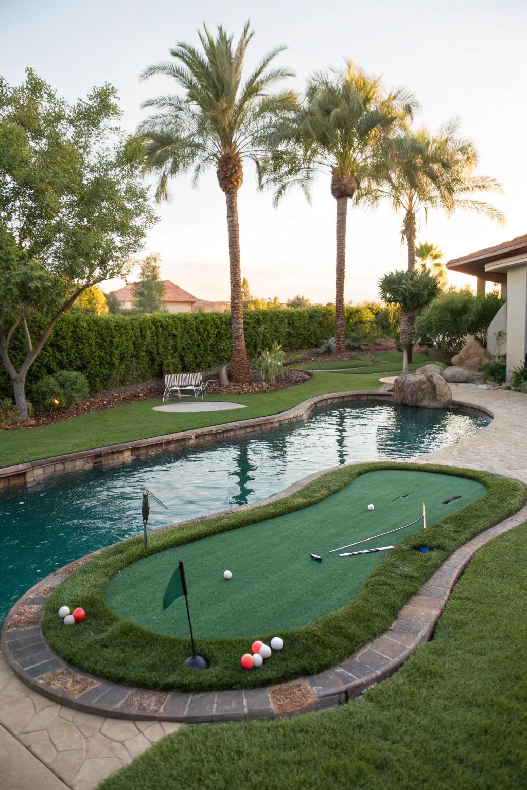 A floating green turns your pool into a playful practice area.