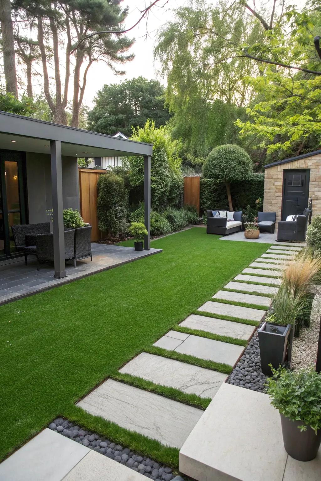 Artificial turf offers a lush look without the effort.