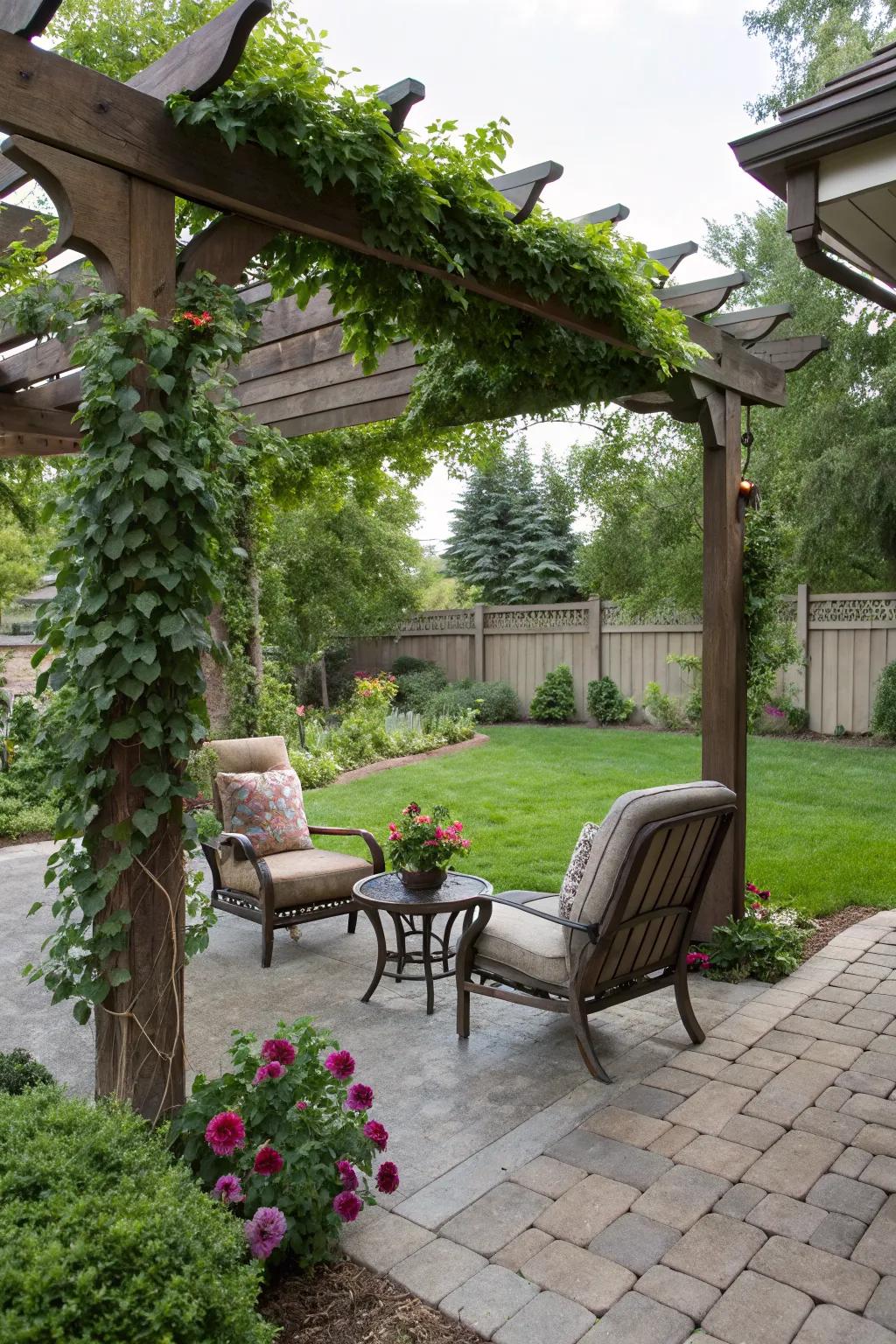 A pergola offers style and protection from the sun.