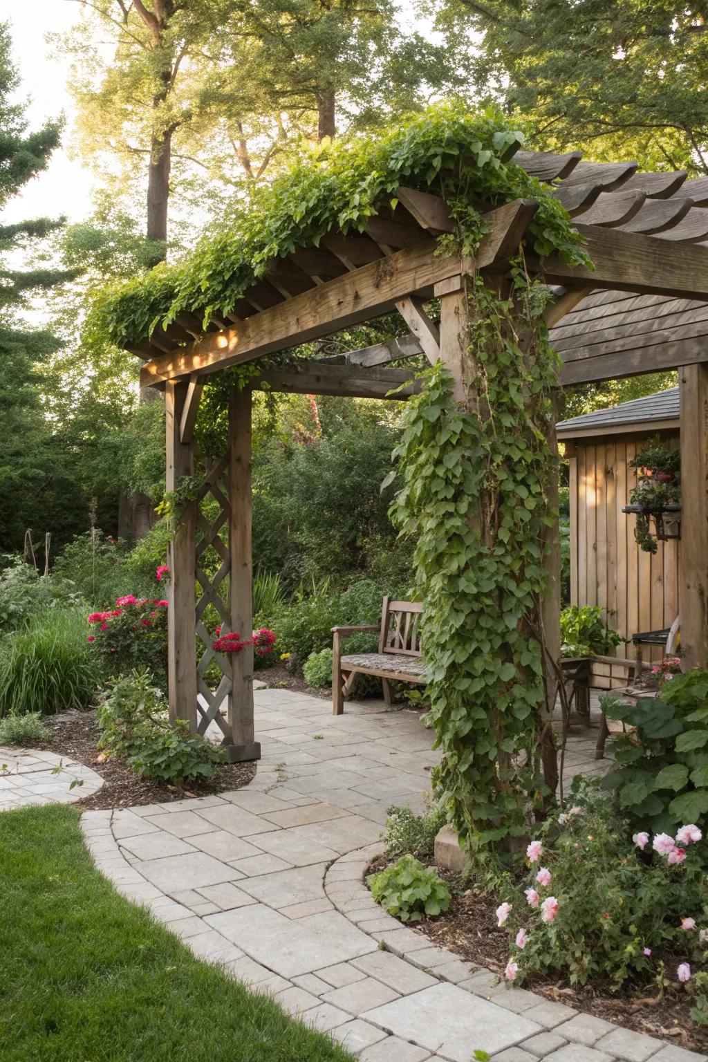 A pergola acts as a beautiful focal point in a memorial garden.