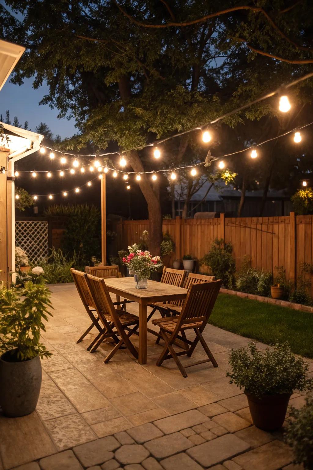 Add a magical touch with string lights above your patio.