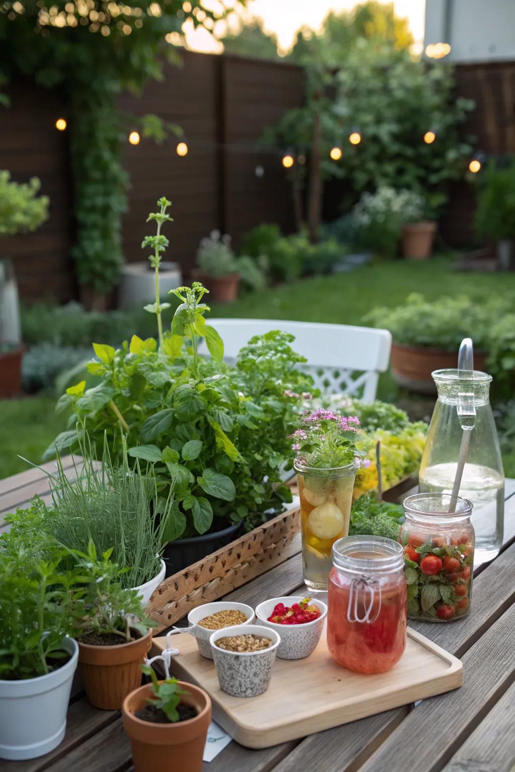 A DIY herb bar lets guests personalize their drinks with fresh flavors.