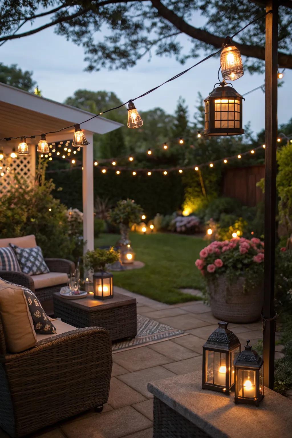 Ambient lighting turns your patio into an evening retreat.