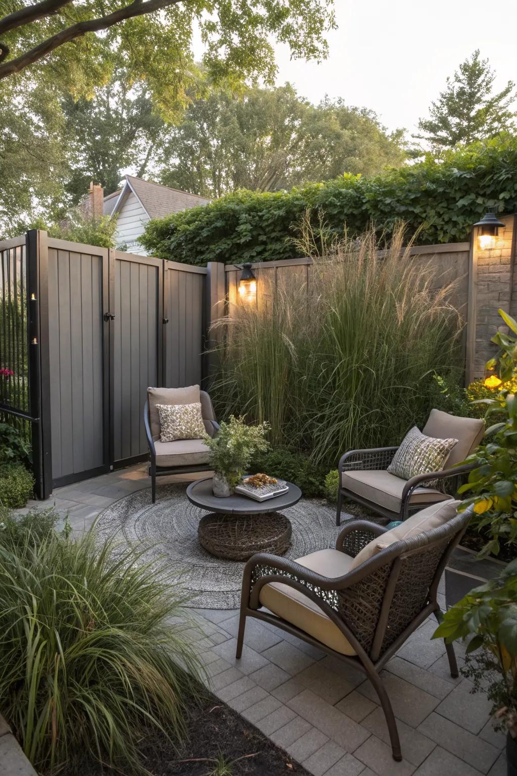 Create intimate seating spaces with thoughtful privacy elements.