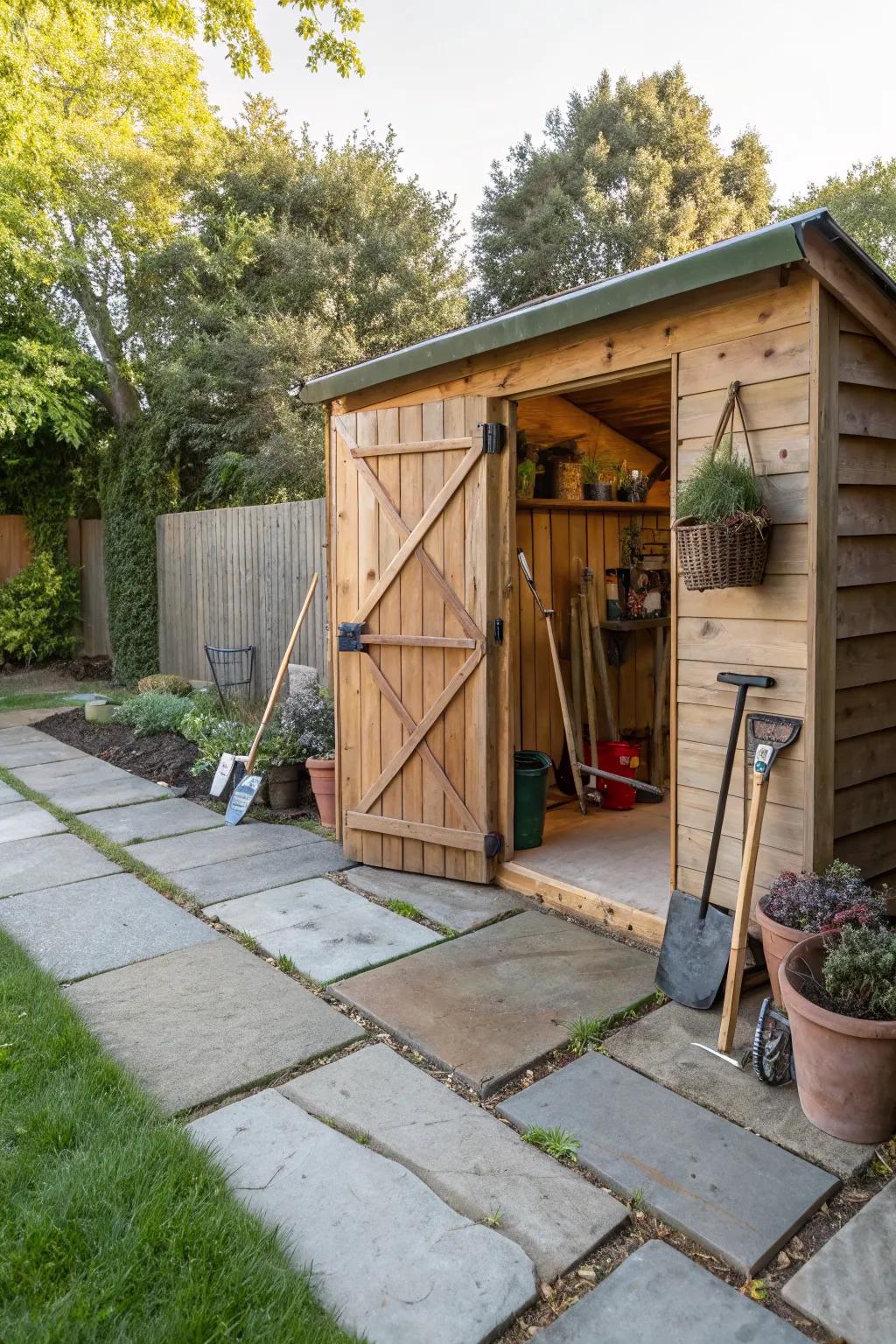 A shed conveniently located near the main activity area for easy access.