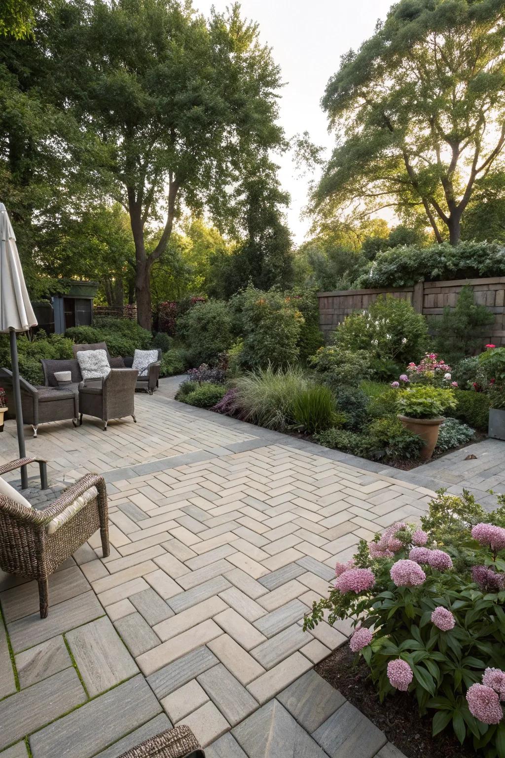 Patterned paving adds a dynamic and personal touch to patios.
