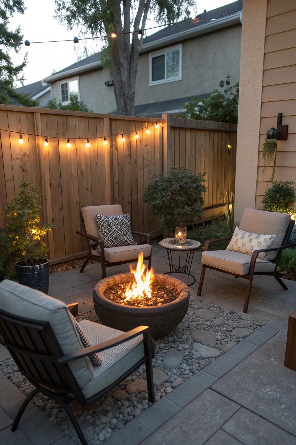 Bring warmth to your patio with a compact fire pit.
