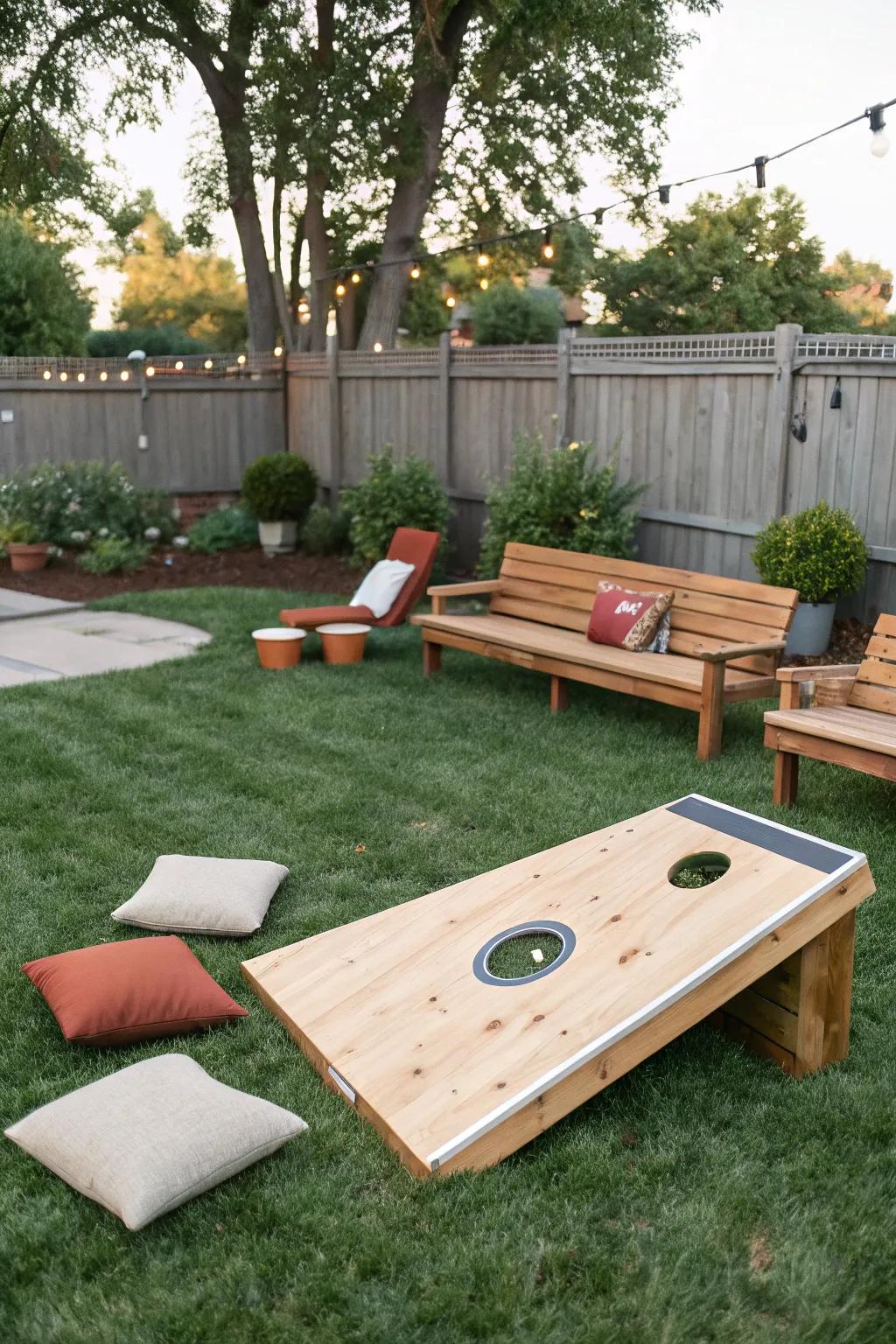 Cornhole game setup for friendly backyard competition
