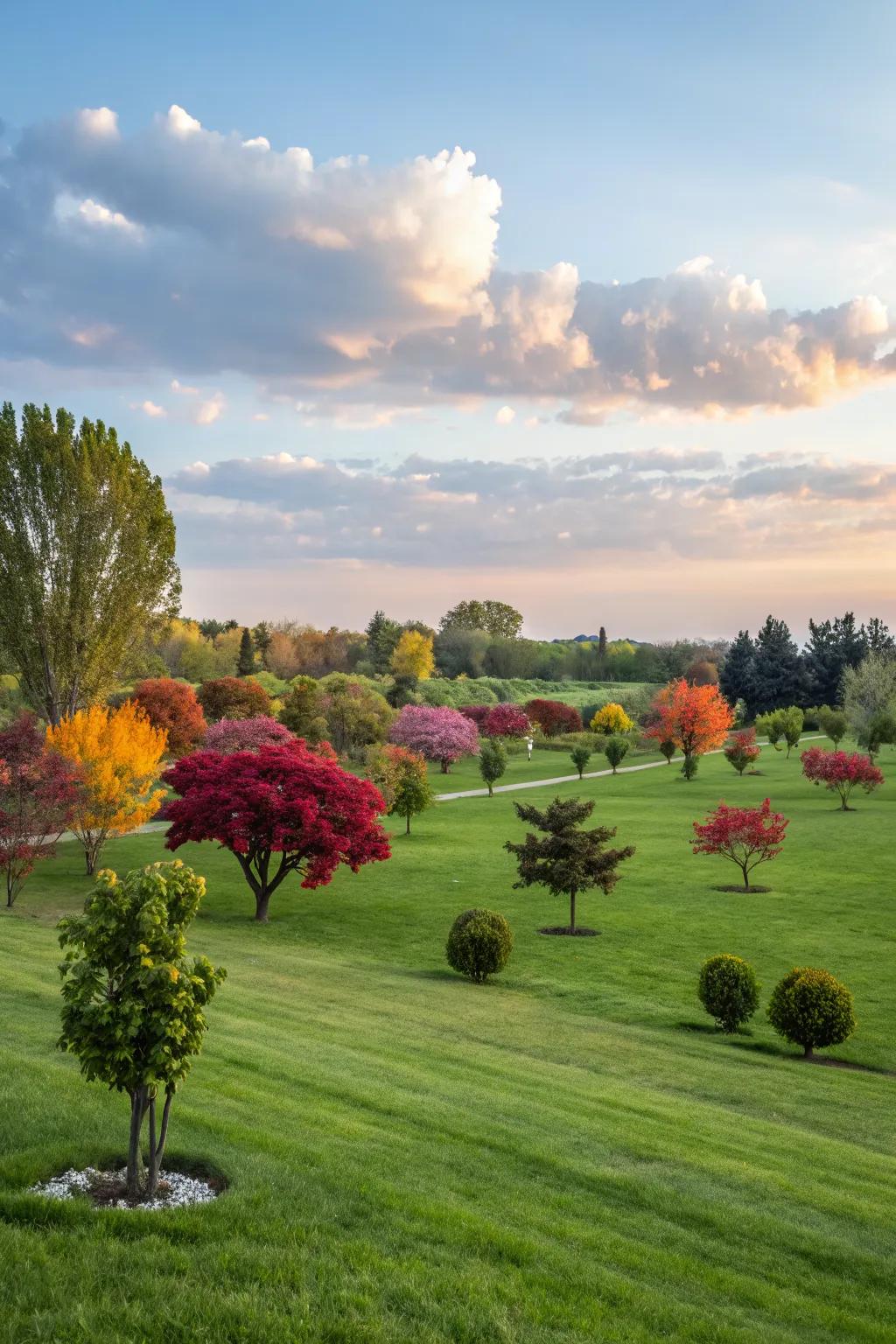 Accent trees bring life and color to expansive lawns.