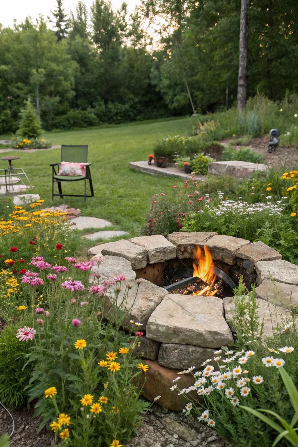 A warm gathering spot nestled in a sea of wildflowers.