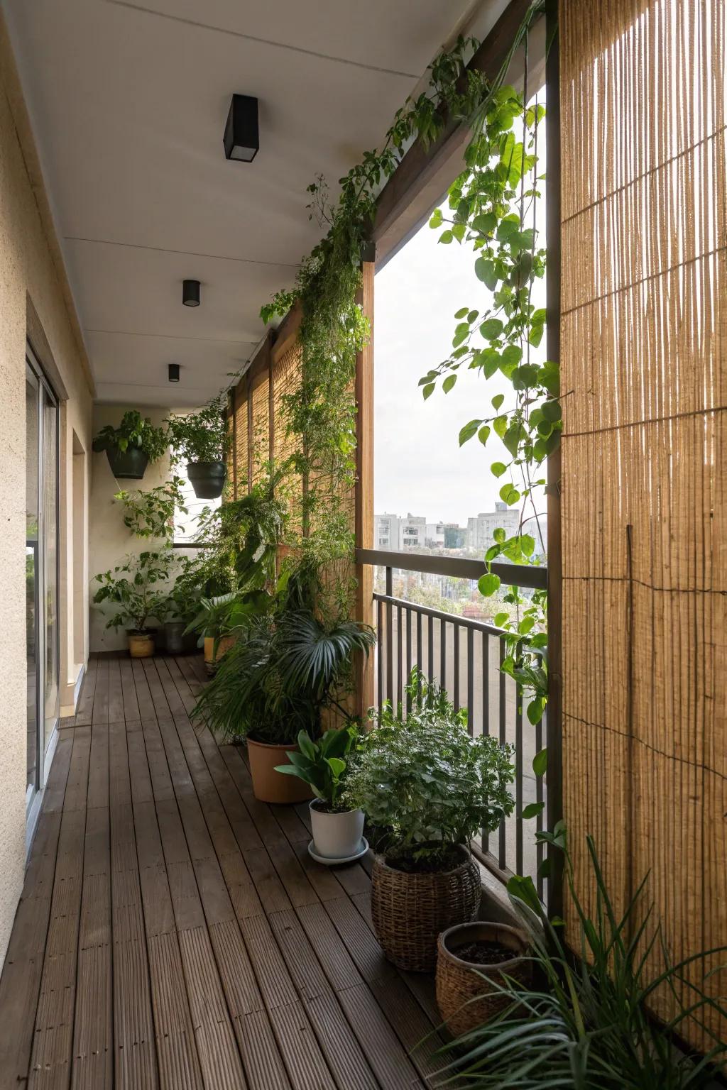 Bamboo screens provide privacy while adding style.