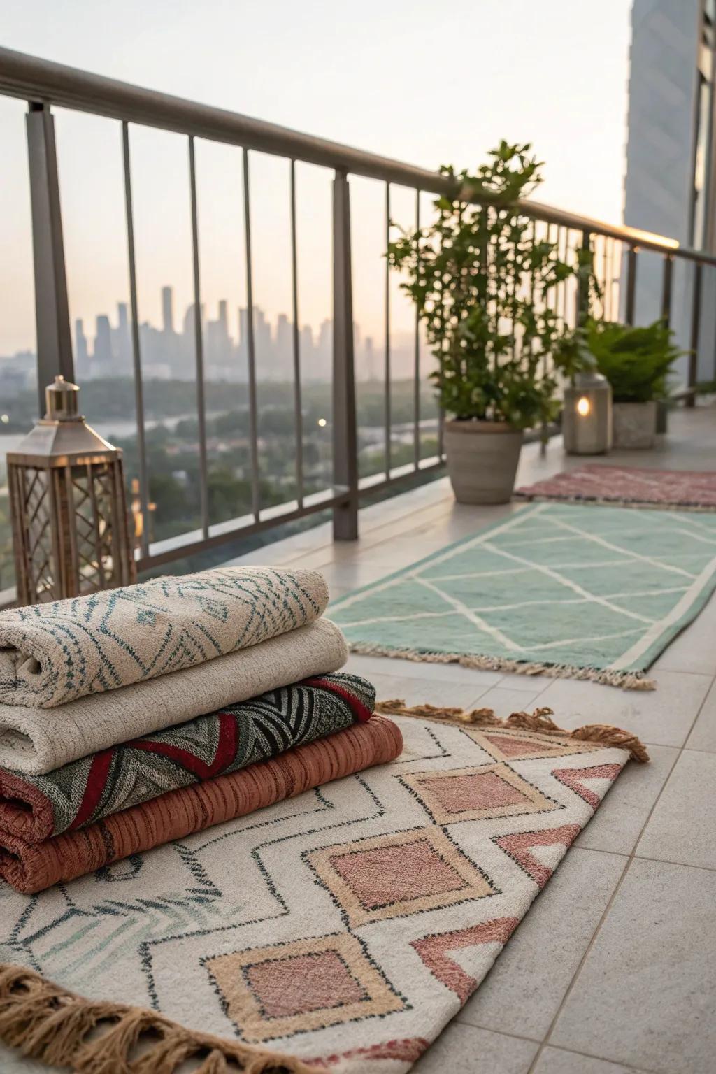 Add dimension with creatively layered rugs.