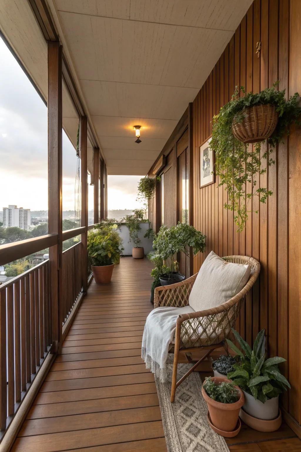 Wood elements create a warm and natural ambiance.
