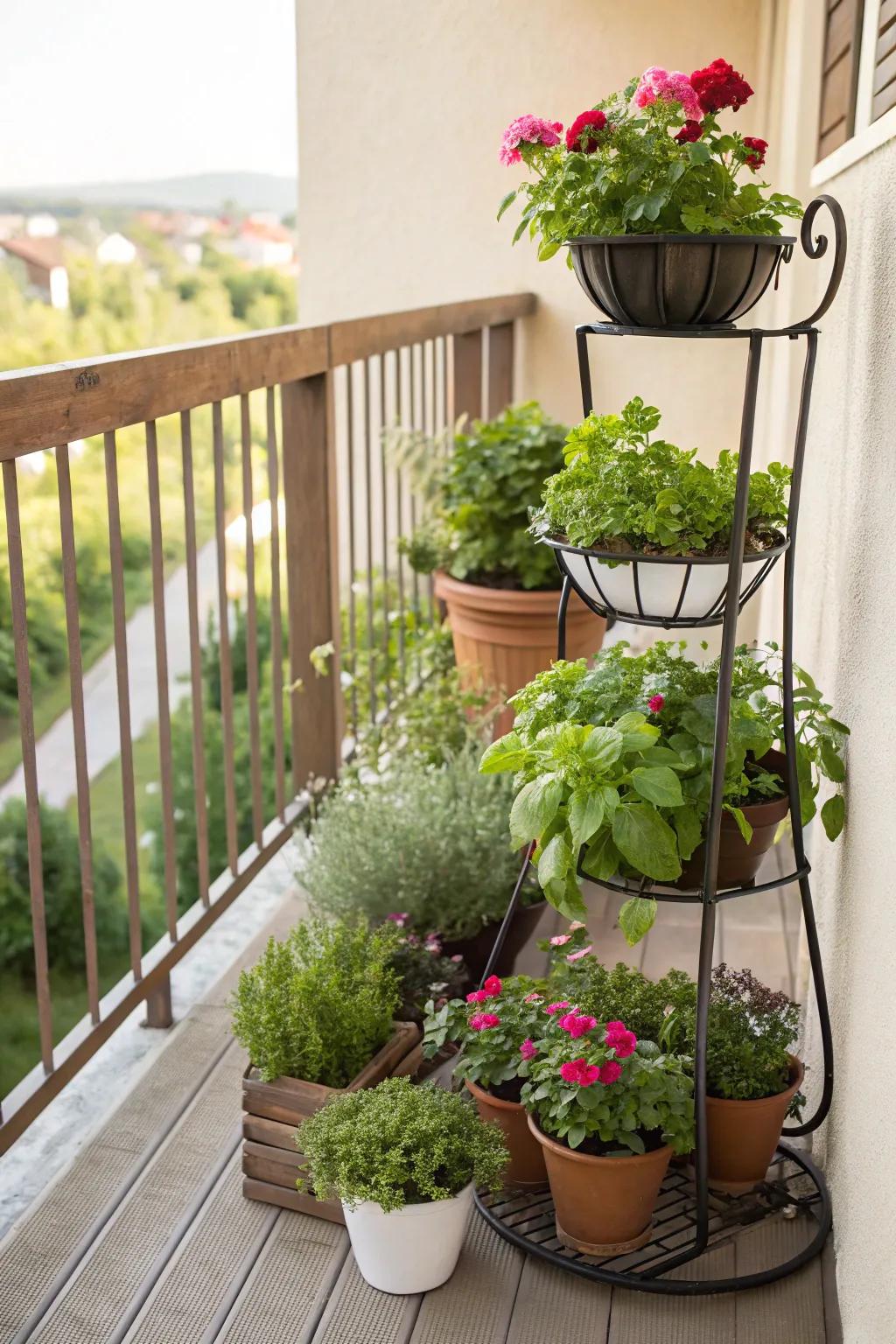 Tiered stands elegantly showcase your plant collection.