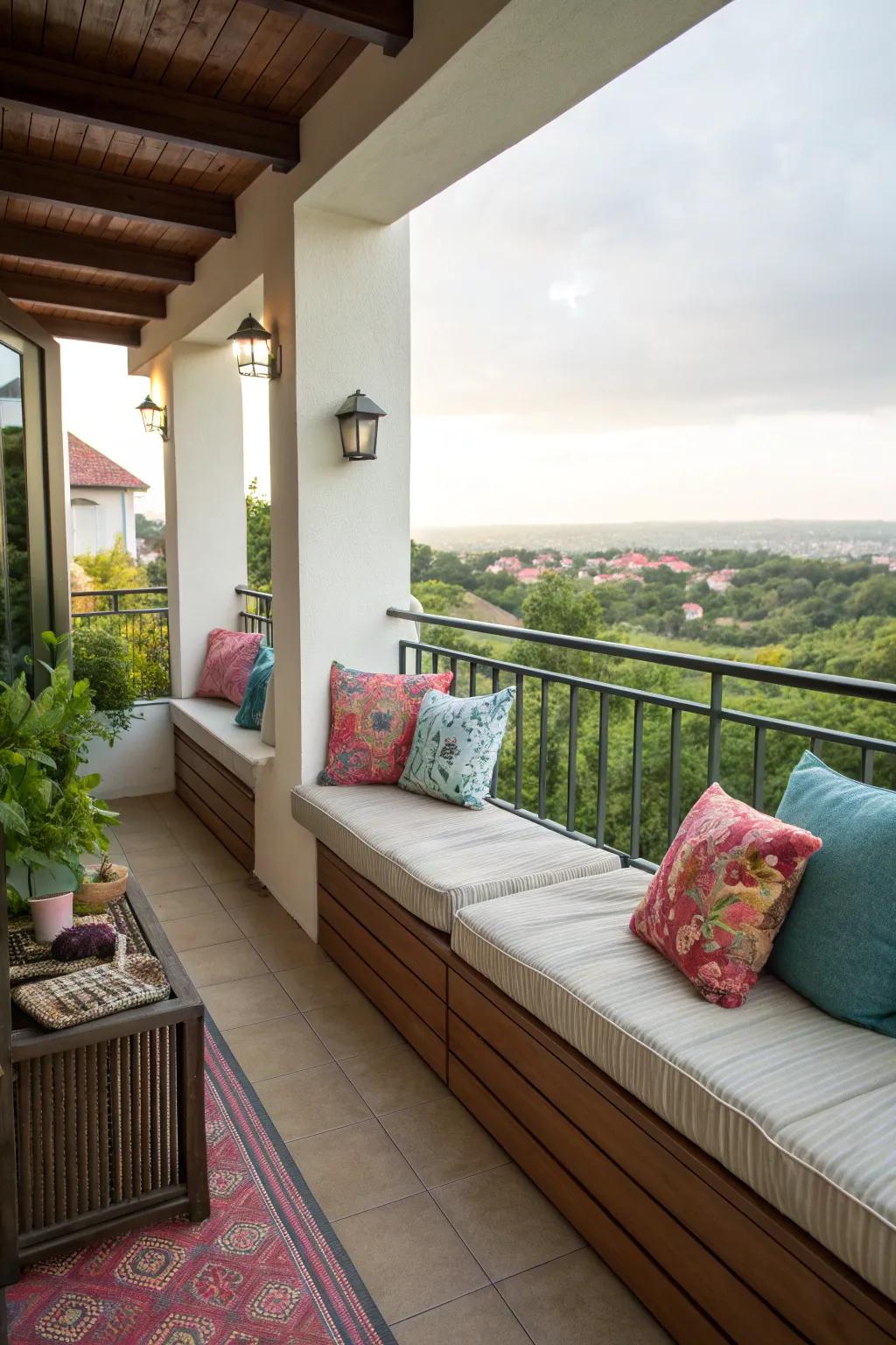 Built-in seating maximizes balcony space.