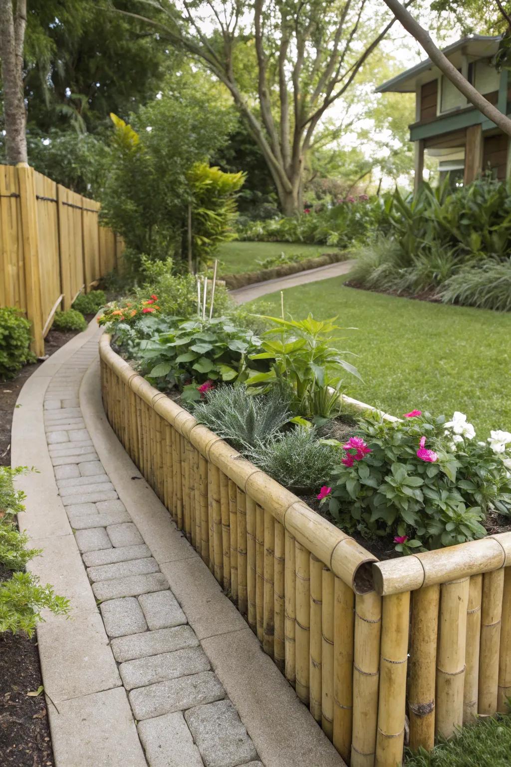 Modern floating bamboo garden edge.