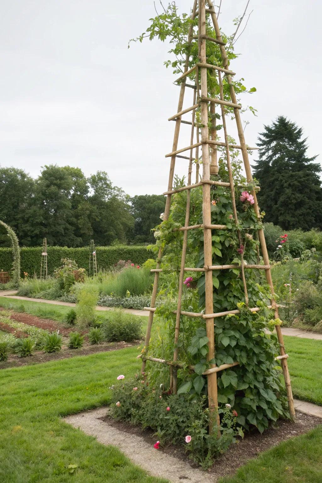 Combine style and function with an obelisk trellis.