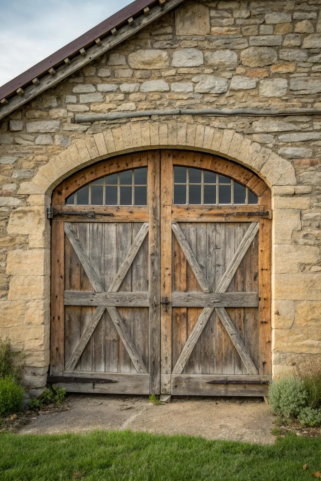 An arched top barn door offers architectural elegance and charm.