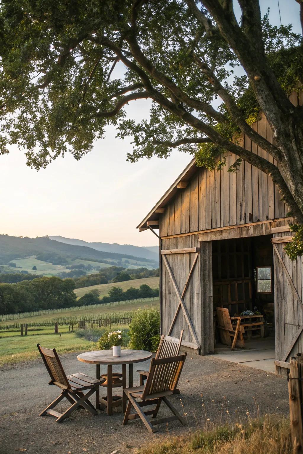 Outdoor seating areas offer a cozy space to relax.