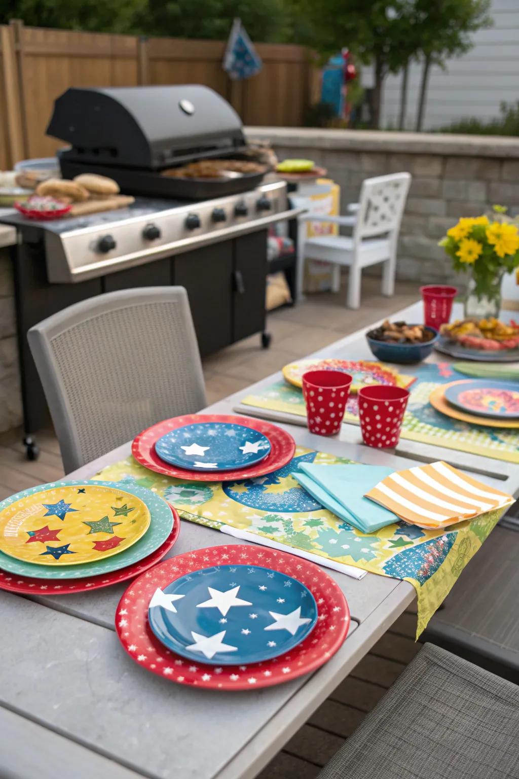 Themed table settings add a cohesive touch to your BBQ decor.