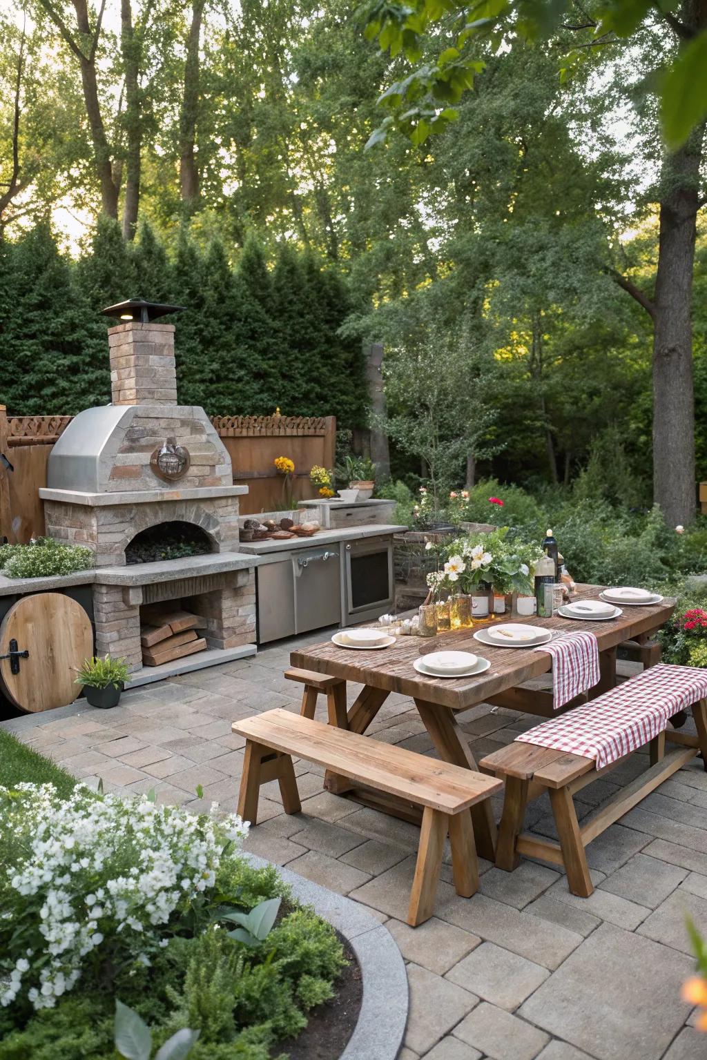 Integrated seating transforms a BBQ station into the perfect spot for social gatherings.